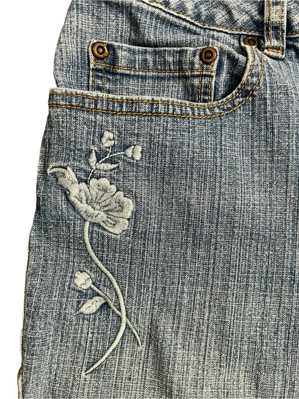 Vintage Coldwater Creek Embroidered Floral Rose Jeans Size 8 Boho Y2K